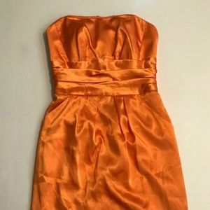 Davids Bridal Tangerine Orange Satin Short Dress Strapless 4 Prom Party